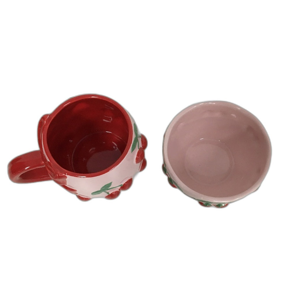 Fruit Salad Pink Cherries Strawberries Ceramic Jug Platter Mug 6 Pce Set NEW