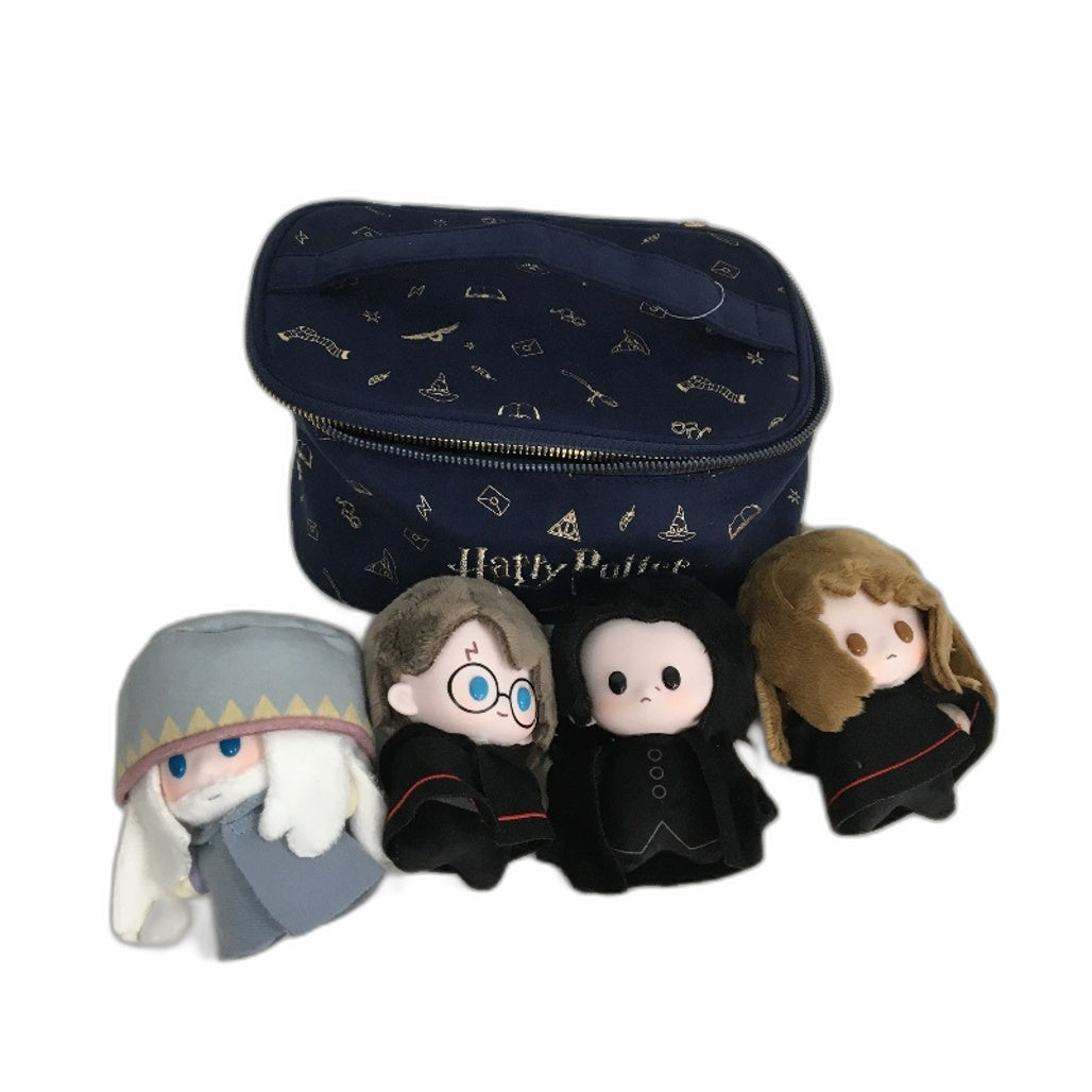Harry Potter Navy Soft Make Up Beauty Case & 4 Pce Character Bag Clip Pack NEW
