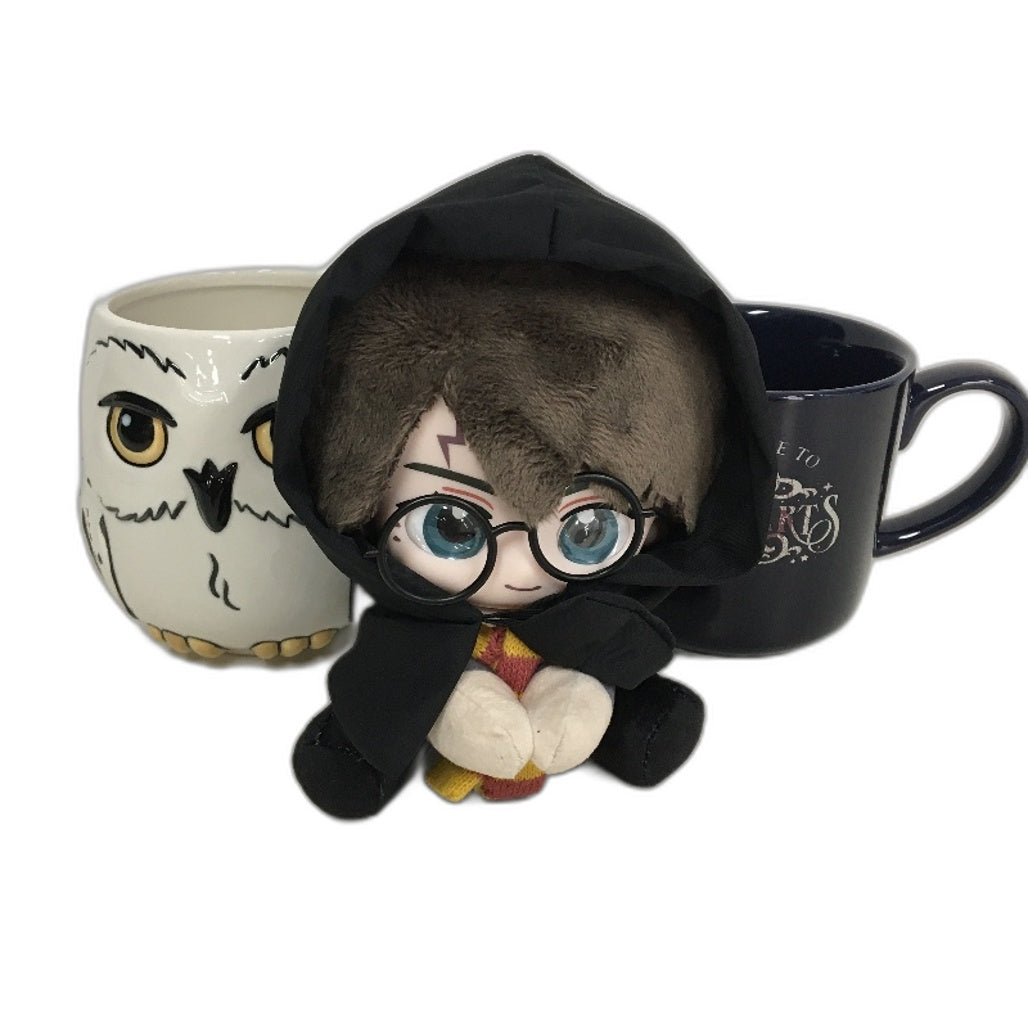 Harry Potter Navy & White Owl Ceramic Mugs & Small Harry Plush Toy Pack NEW