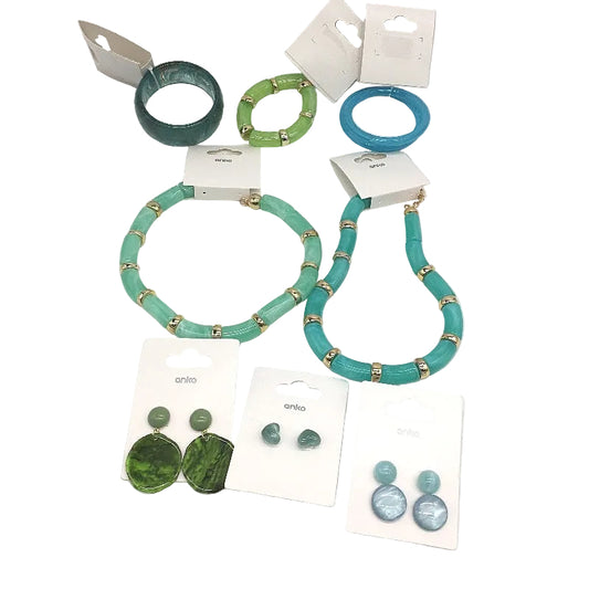 BULK PACK 8 Piece Green & Blue Tone Themed  Assorted Fashion Jewellery Pack NEW