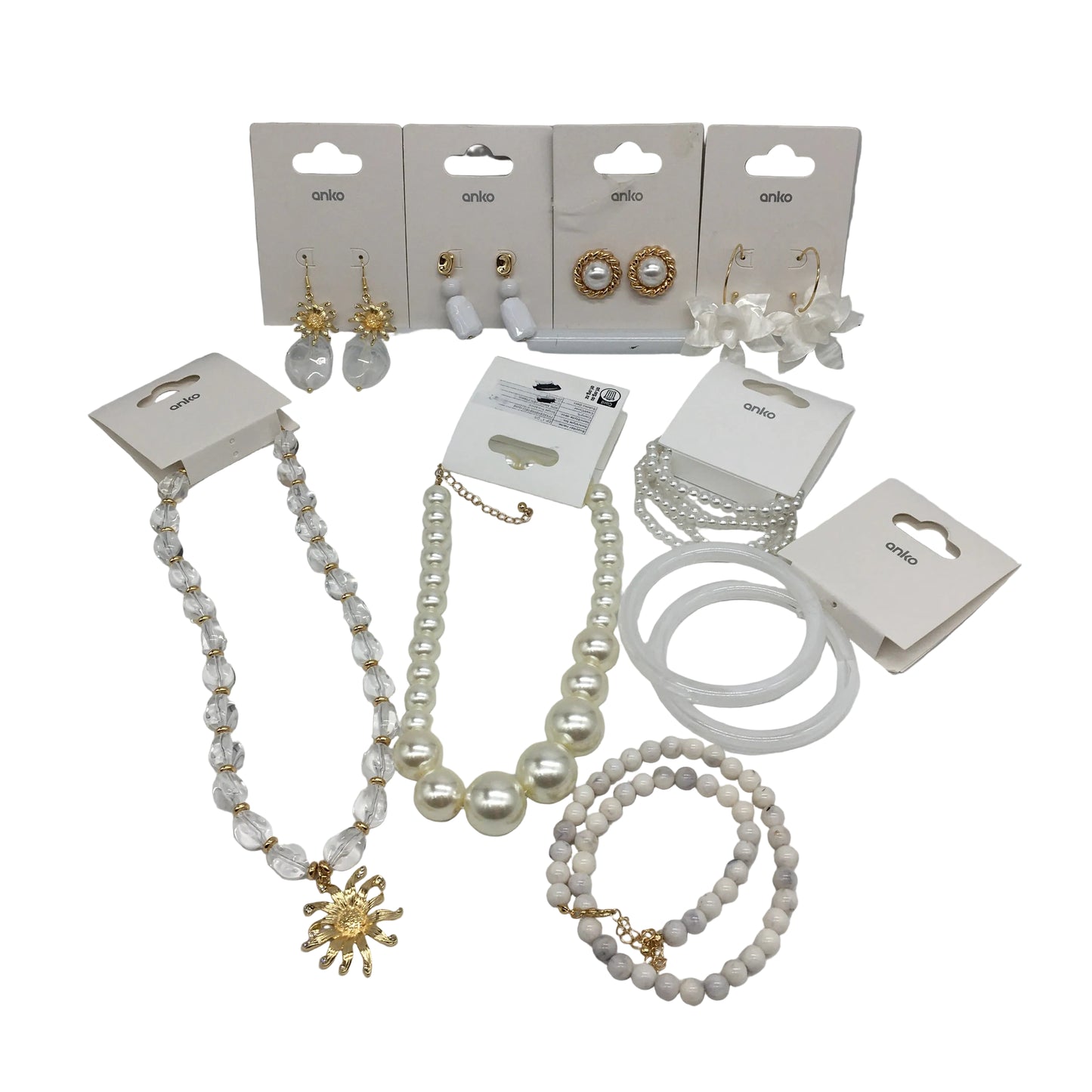 BULK PACK 9 Piece White & Pearl Tone Themed  Assorted Fashion Jewellery Pack NEW