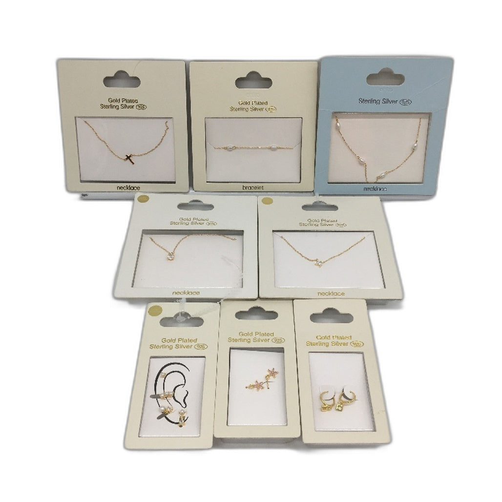 Sterling Silver 925 Gold Plated Necklace Bracelet & Earring 8Piece Jewellery NEW