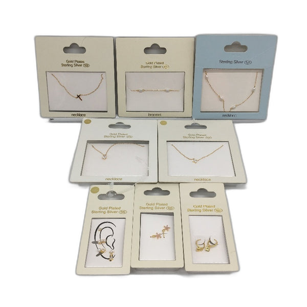 Sterling Silver 925 Gold Plated Necklace Bracelet & Earring 8Piece Jewellery NEW
