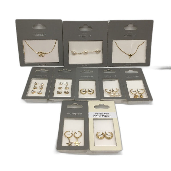 Necklace Earring Bracelet Waterproof S/Steel Gold Plated Jewellery 10Pc Pack NEW