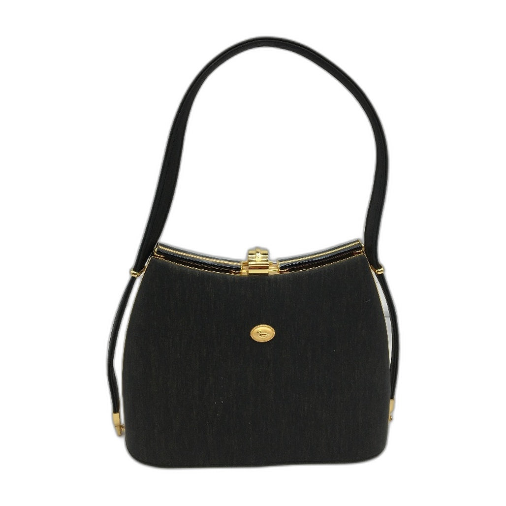 VINTAGE Jade Duck Brown Silky Fabric Toutoise Shell Look Gold Detail Handbag