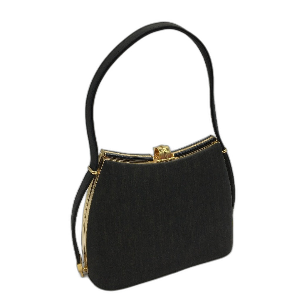 VINTAGE Jade Duck Brown Silky Fabric Toutoise Shell Look Gold Detail Handbag