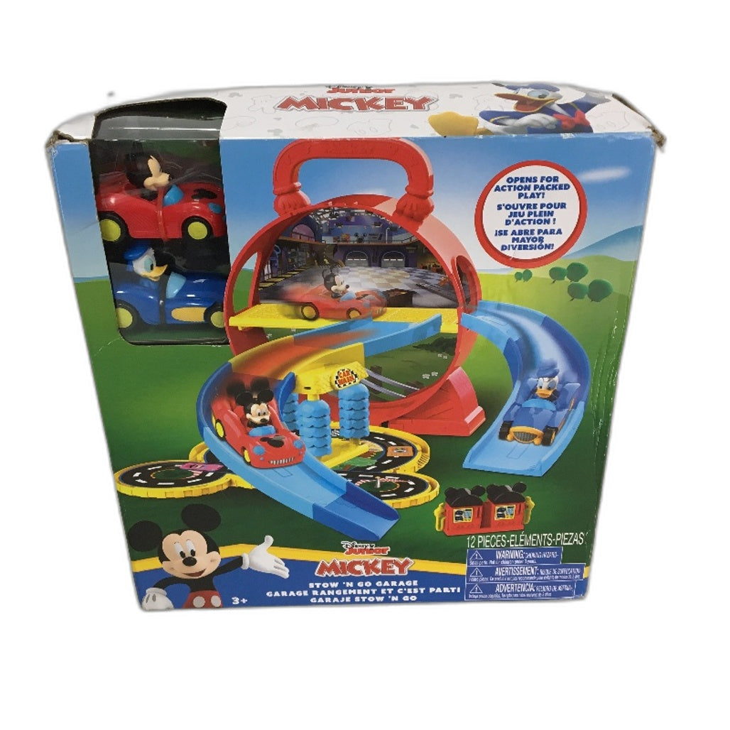 Disney Junior Mickey Stow N Go Garage Includes 2 Figurines In Cars & Track DEMO