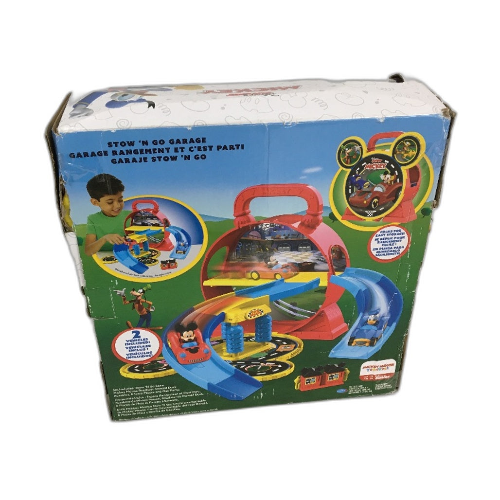 Disney Junior Mickey Stow N Go Garage Includes 2 Figurines In Cars & Track DEMO
