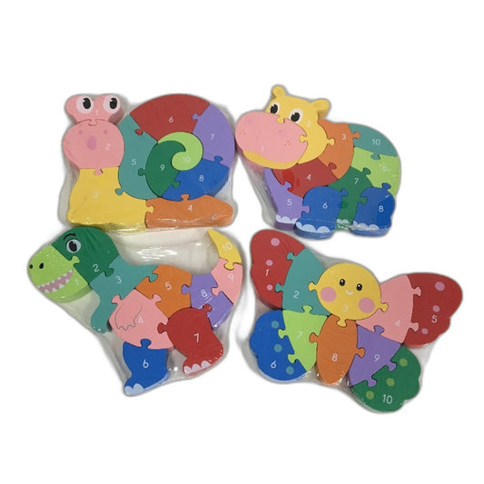Colourful Numbered Animal Wooden Puzzles x 4 Sealed Packs Ages 18M+NEW
