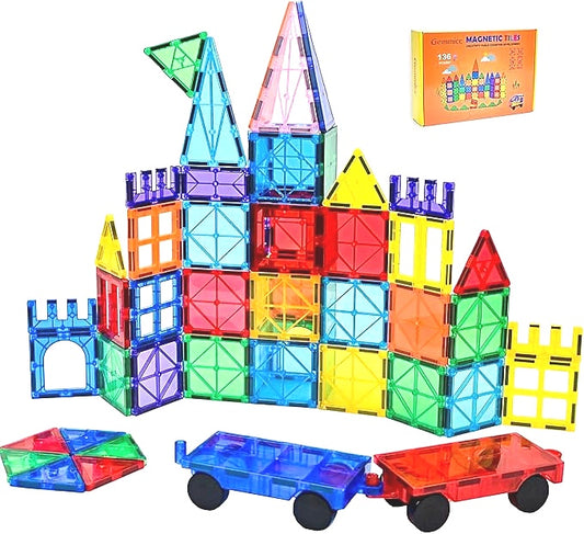 Gemmicc Magnetic Tiles Deluxe Building Blocks 3D Magnet Puzzle Toy 136PCS NEW
