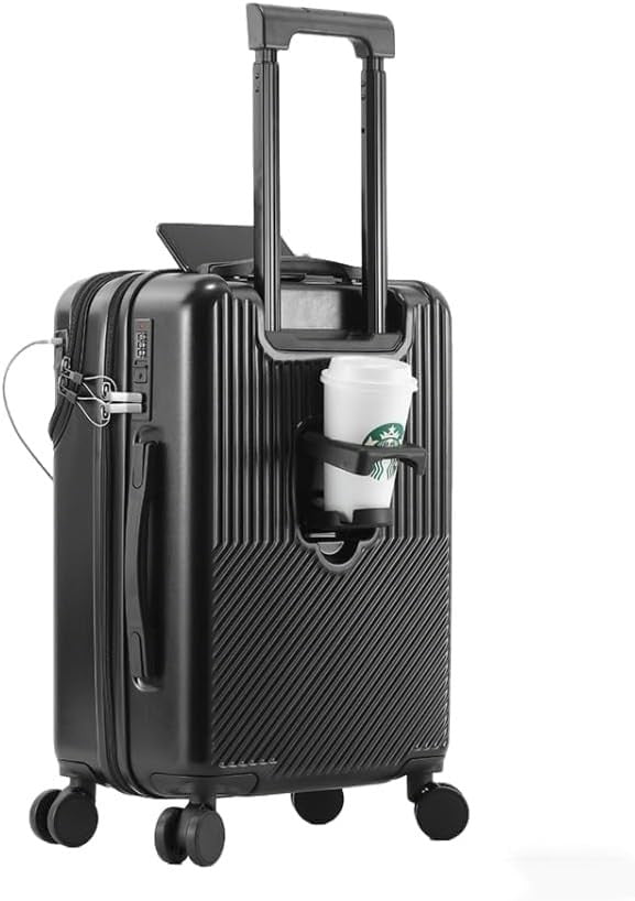 Black 20 Inch Hard Shell Carry On Luggage w/ Lock & USB Port 360° Spinner Wheels