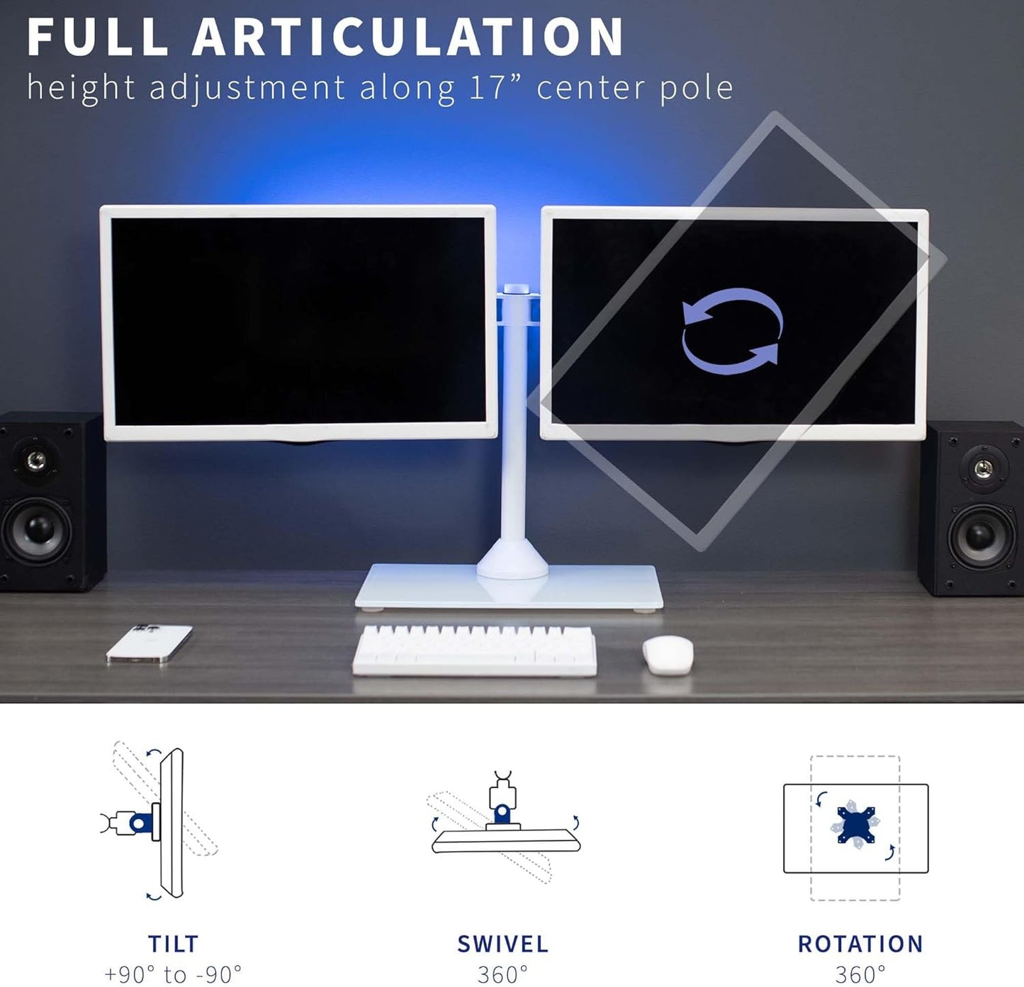 VIVO Freestanding Dual Monitor Stand with Glass Base for 2 Screens DEMO