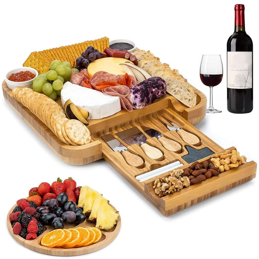 BonGu Premium Bamboo Cheese Board Set with Accessories for Unique Gifts NEW