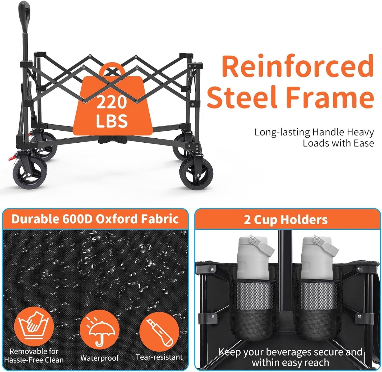 BELEEV Heavy Duty Collapsible Wagon Cart with All-Terrain Wheels 130L NEW