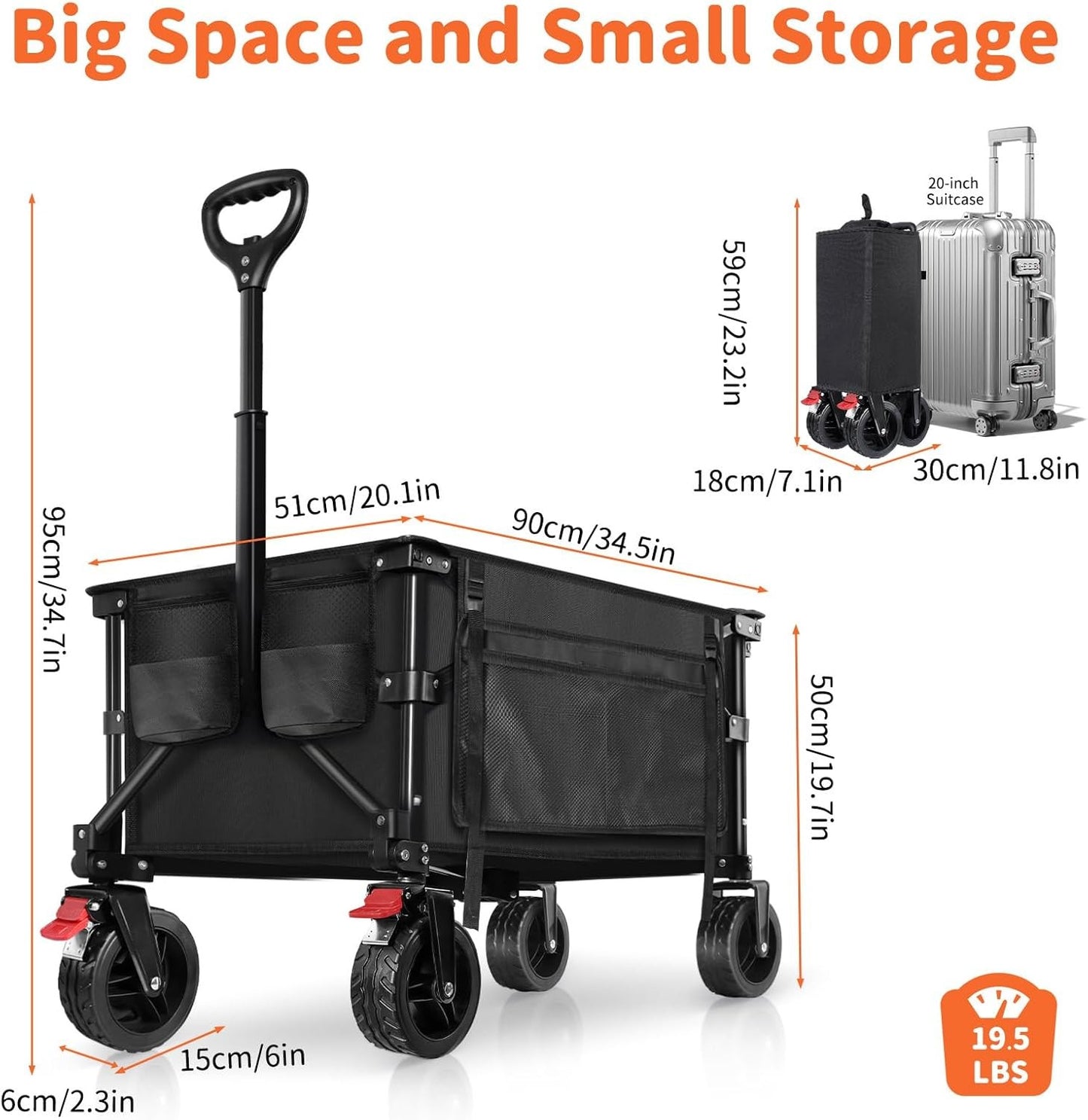 BELEEV Heavy Duty Collapsible Wagon Cart with All-Terrain Wheels 130L NEW