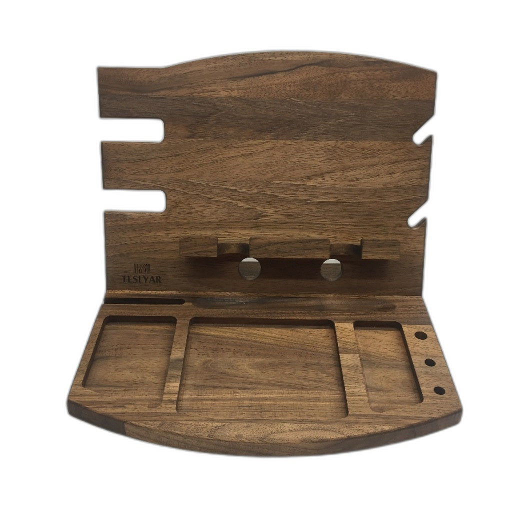 Teslyar Natural Walnut Docking Station Nightstand Accessories Organiser NEW