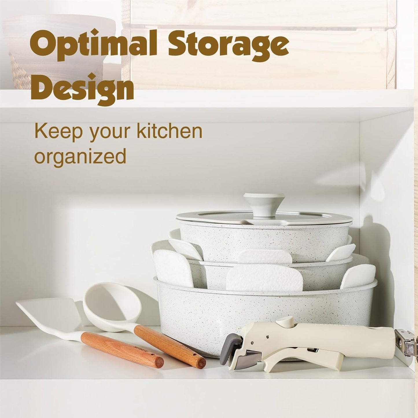 SENSARTE 24 Piece Nonstick Cookware Set with Detachable Handles White NEW