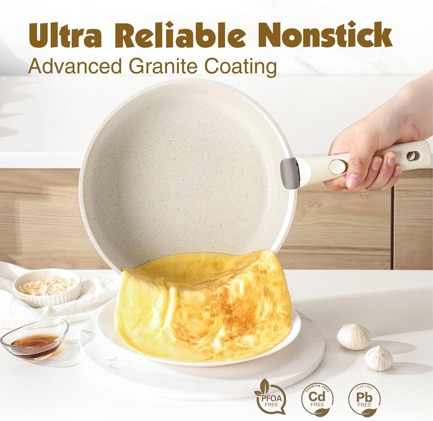 SENSARTE 24 Piece Nonstick Cookware Set with Detachable Handles White NEW