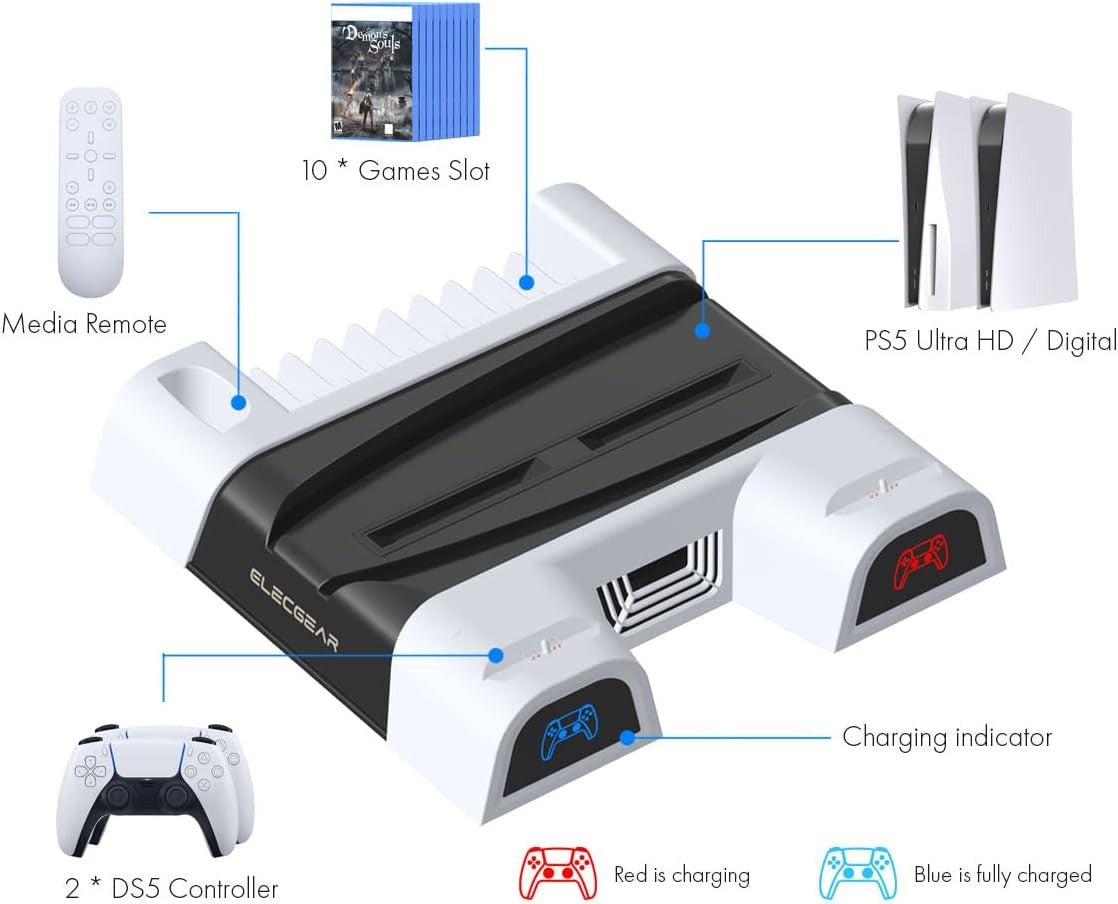 ElecGear PS5 Cooling and Charging Stand with Dual Controller Dock NEW