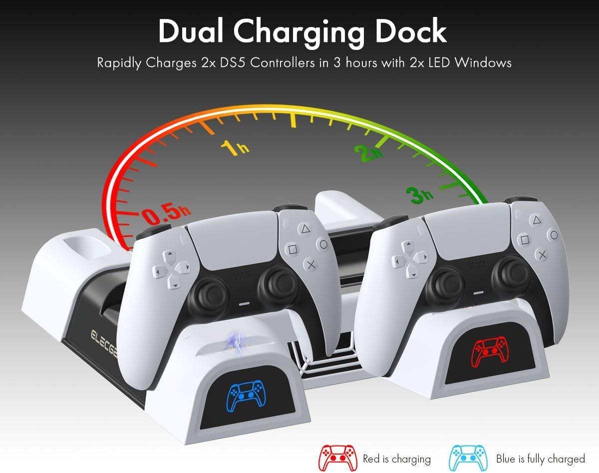 ElecGear PS5 Cooling and Charging Stand with Dual Controller Dock NEW