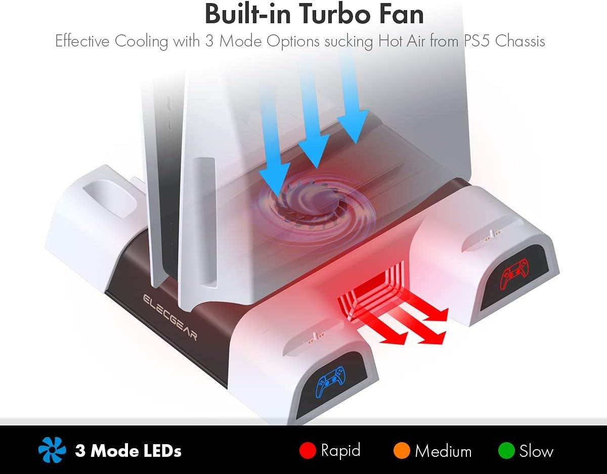 ElecGear PS5 Cooling and Charging Stand with Dual Controller Dock NEW