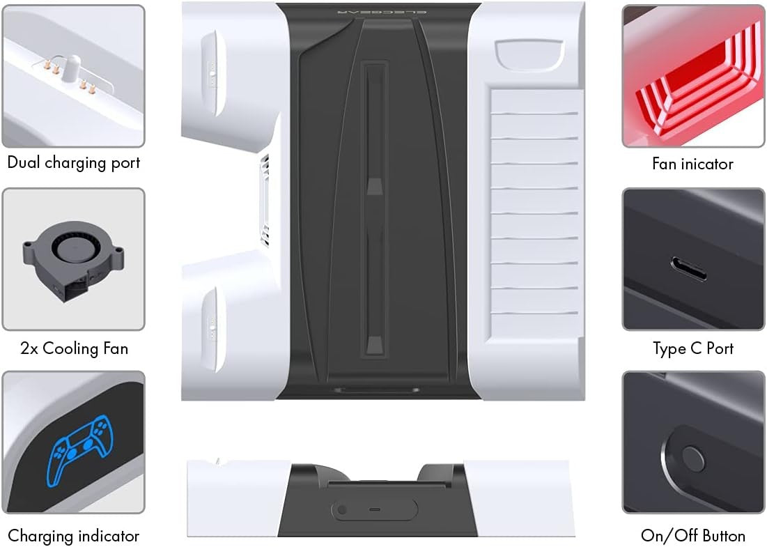 ElecGear PS5 Cooling and Charging Stand with Dual Controller Dock NEW