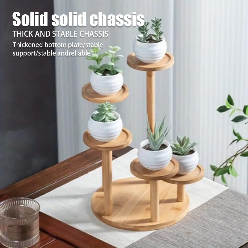 TOMVAES 5 Tier Bamboo Tabletop Plant Pot Stand Display for Home Office NEW