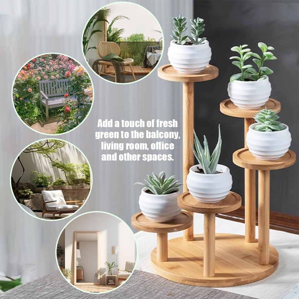 TOMVAES 5 Tier Bamboo Tabletop Plant Pot Stand Display for Home Office NEW