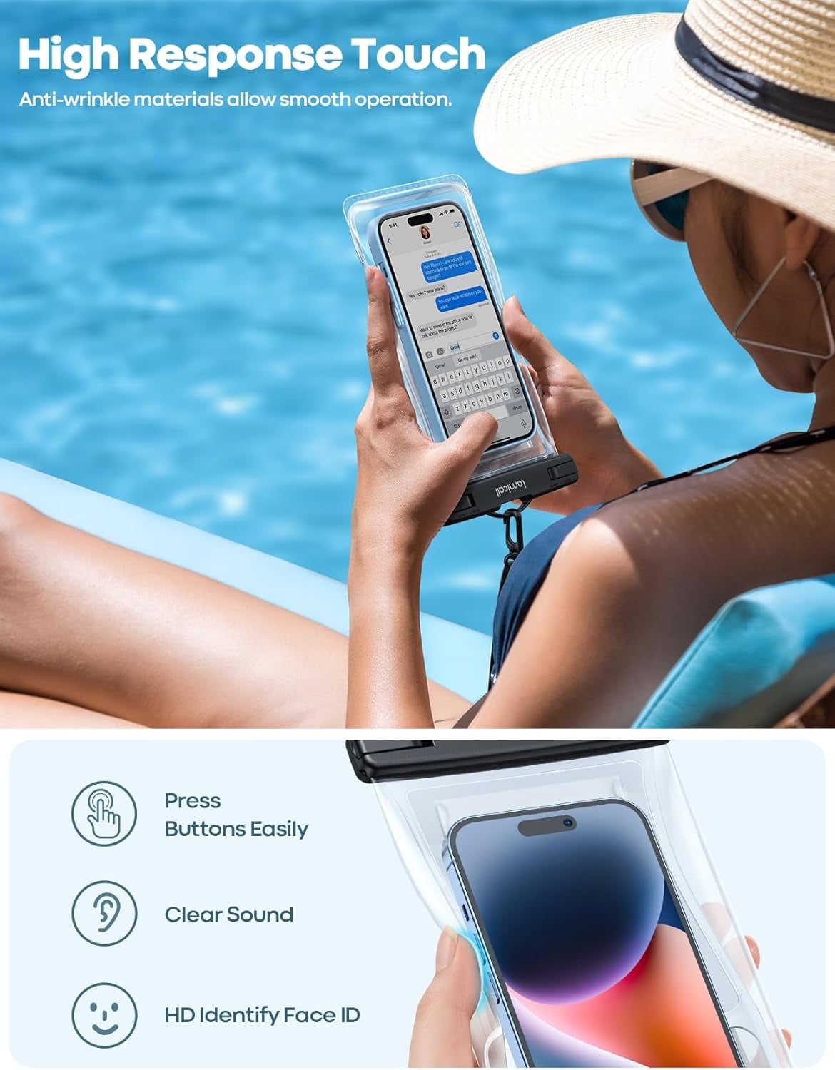 Lamicall Waterproof Phone Pouch for Beach Travel with 3D Seamless Design NEW