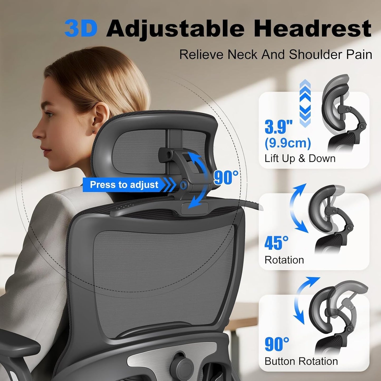 ZZH Ergonomic Office Chair with Adjustable Lumbar Support for Home DEMO