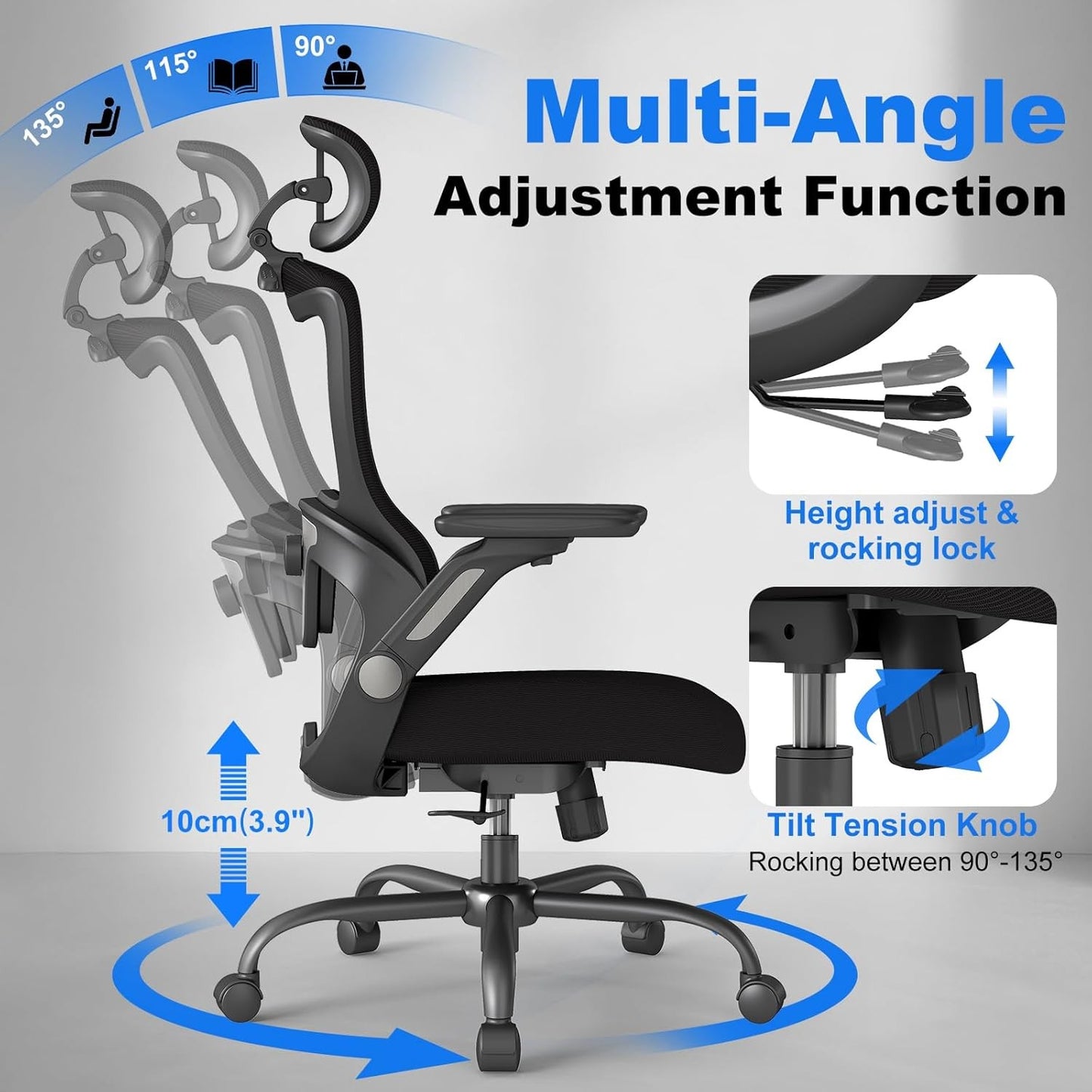 ZZH Ergonomic Office Chair with Adjustable Lumbar Support for Home DEMO