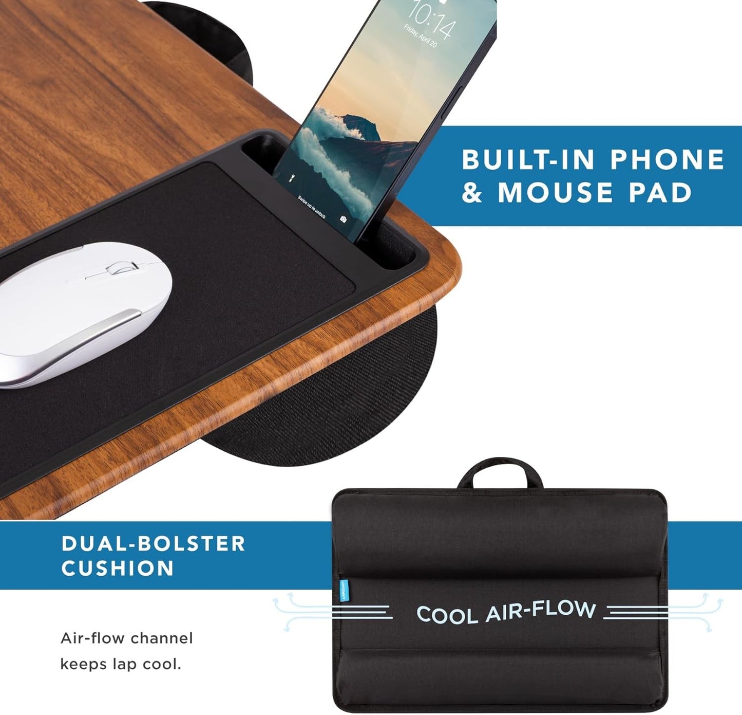 LapGear Home Office Pro Lap Desk with Mouse Pad & Phone Holder Espresso NEW