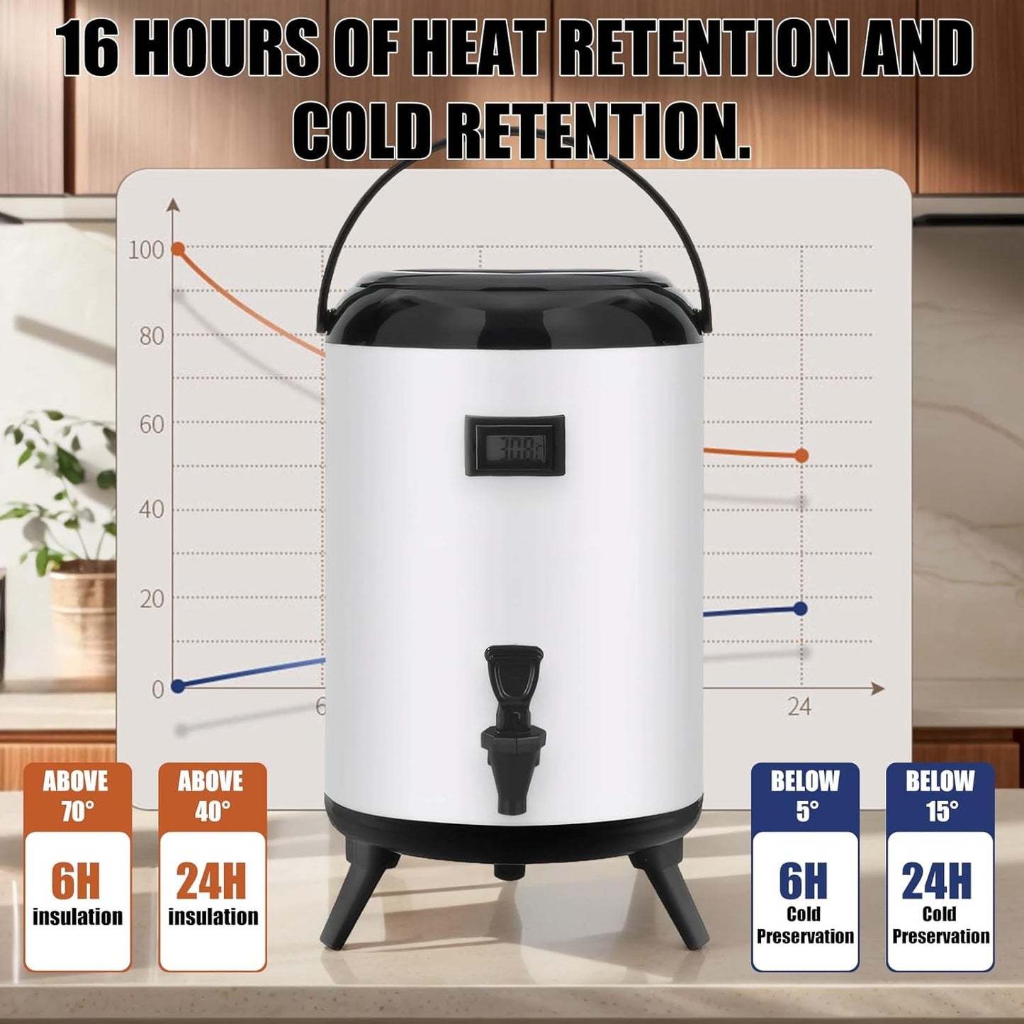 HOOMFIT 12L Stainless Steel Insulated Beverage Dispenser with LED Display