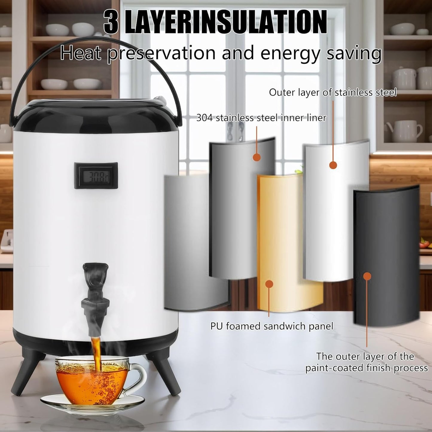 HOOMFIT 12L Stainless Steel Insulated Beverage Dispenser with LED Display