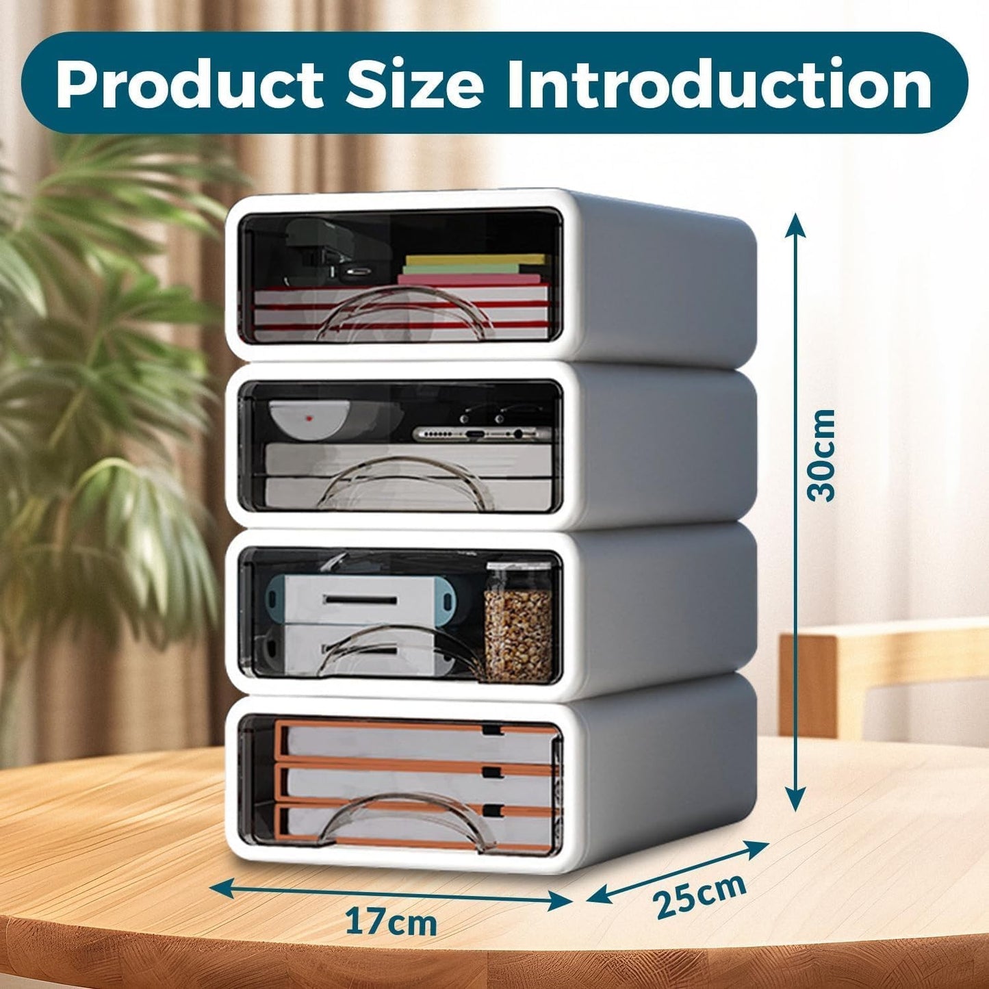 Fohouse Stackable Desk Organizer with Drawers for Home Office Storage 4PCS NEW