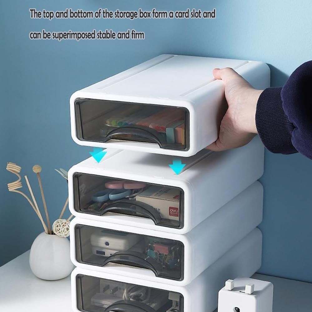 Fohouse Stackable Desk Organizer with Drawers for Home Office Storage 4PCS NEW