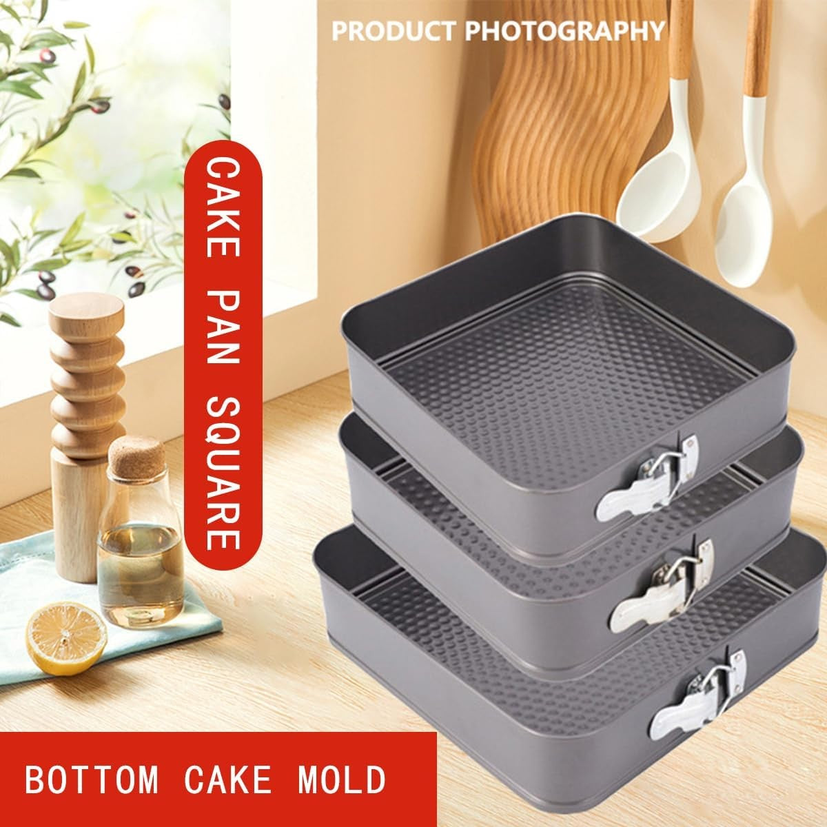 Non-Stick Square Springform Cake Pan Set of 3 with Removable Bottom NEW