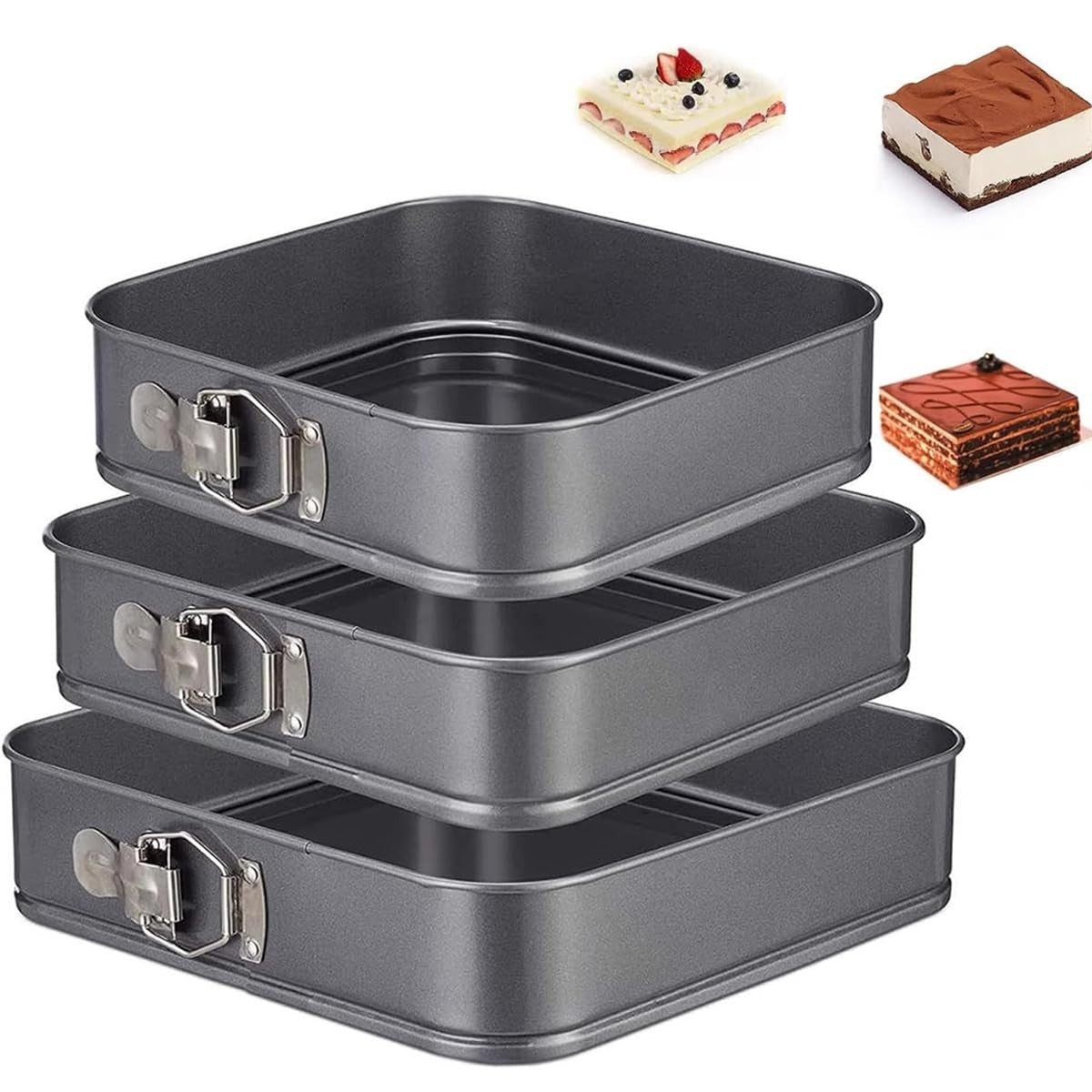 Non-Stick Square Springform Cake Pan Set of 3 with Removable Bottom NEW