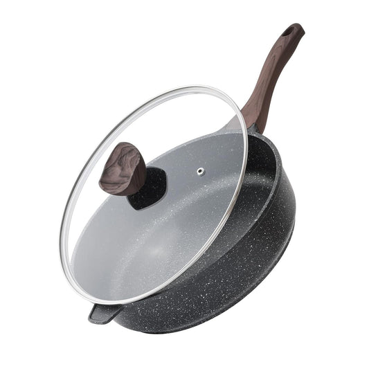 Kordisen 12 Inch Nonstick Deep Frying Pan Skillet with Glass Lid in Granite NEW