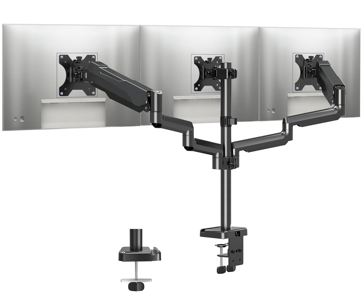 MOUNTUP Triple Monitor Stand Mount Black Desk up to 27 Inch Displays NEW