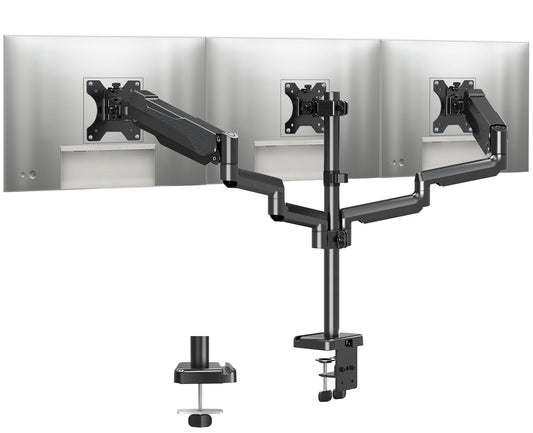 MOUNTUP Triple Monitor Stand Mount Black Desk up to 27 Inch Displays NEW