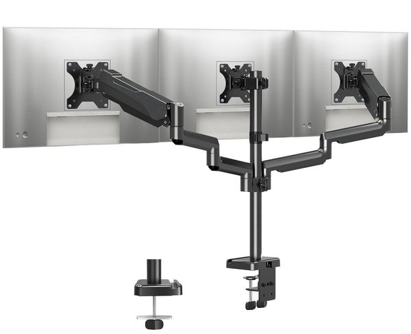 MOUNTUP Triple Monitor Stand Mount Black Desk up to 27 Inch Displays NEW