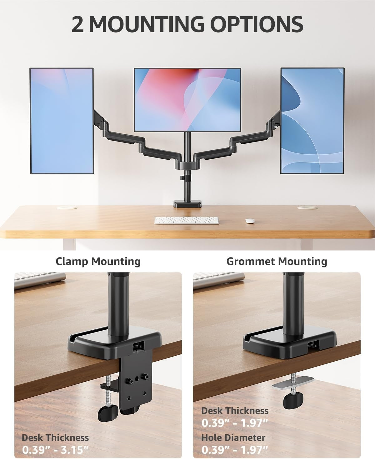 MOUNTUP Triple Monitor Stand Mount Black Desk up to 27 Inch Displays NEW