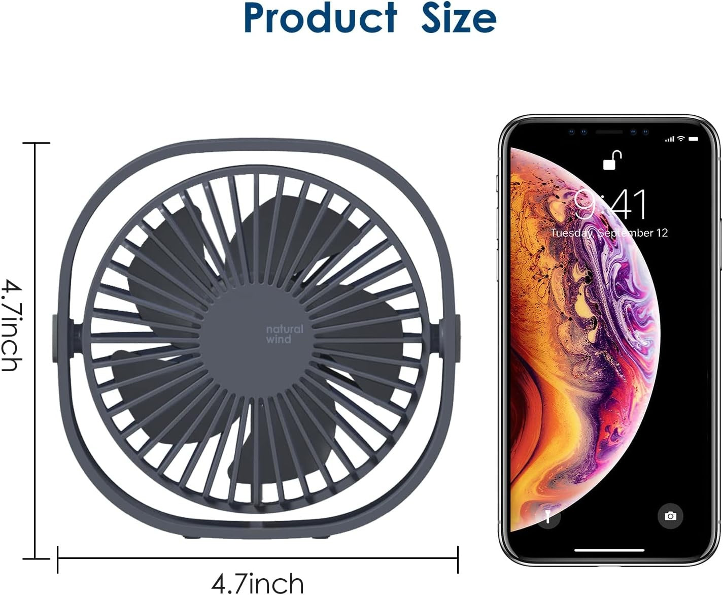 Simpeak Portable 3 Speed 360 Degree Silent Grey Mini USB Desktop Fan NEW