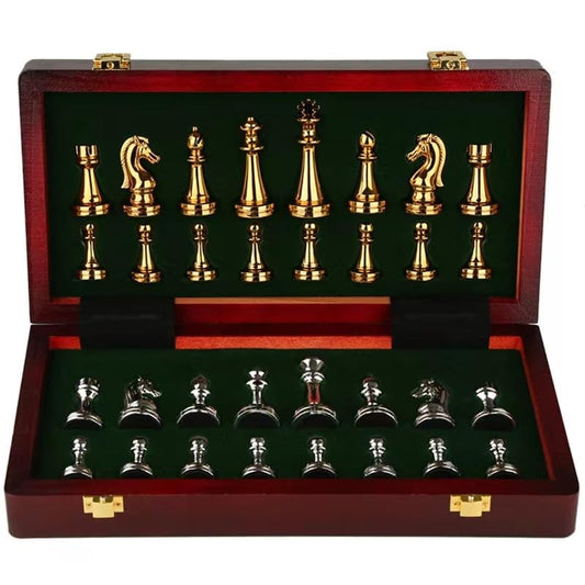 Folding Retro Style Metal Pieces Tabletop Chess Set 31.5x30x3cm NEW