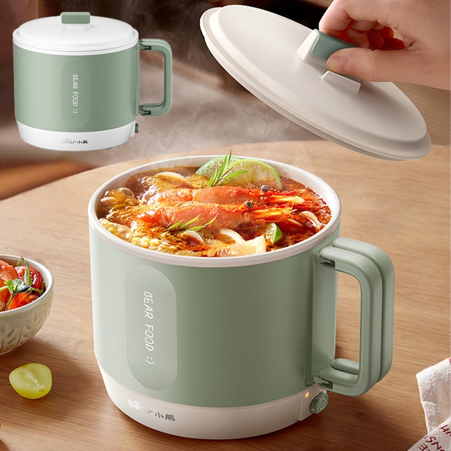 BEAR 1.2L Electric Hot Pot Mini Ramen Cooker with Non-Stick Ceramic Surface NEW