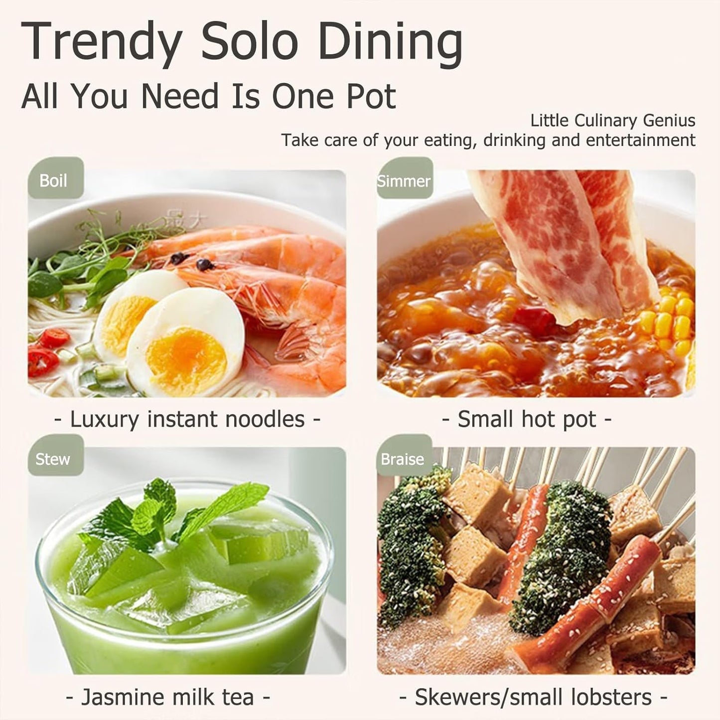 BEAR 1.2L Electric Hot Pot Mini Ramen Cooker with Non-Stick Ceramic Surface NEW