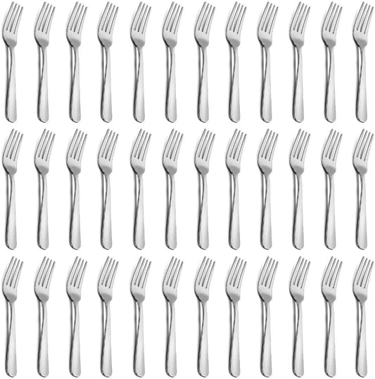 36 Piece 7.1" Silver Dishwasher Safe Stainless Steel Dinner Forks Set NEW