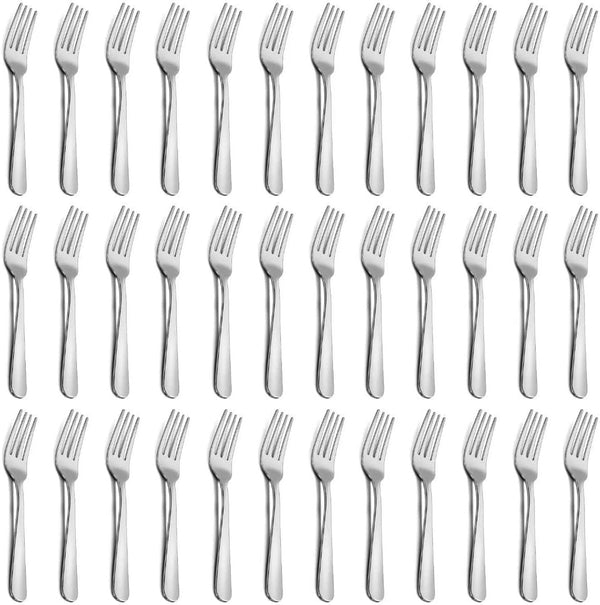 36 Piece 7.1" Silver Dishwasher Safe Stainless Steel Dinner Forks Set NEW