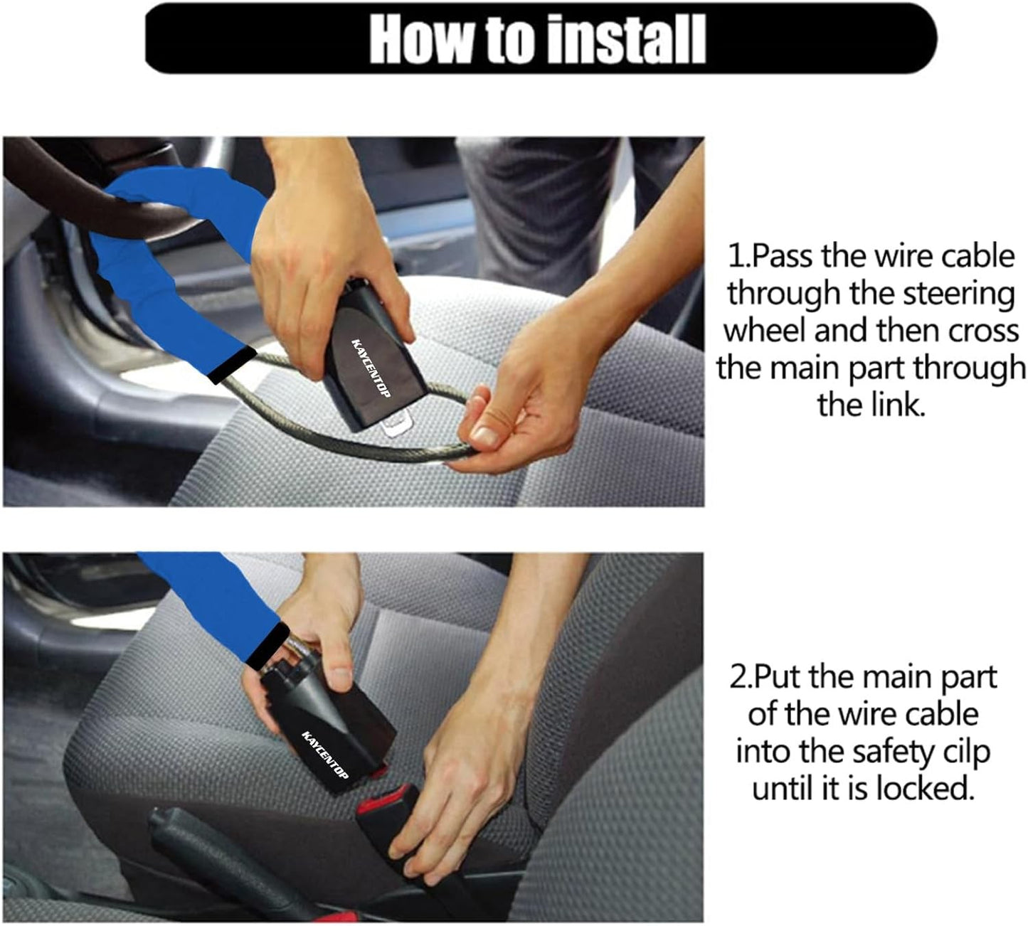 KAYCENTOP 17" Max Anti-Theft Car Steering Wheel Lock and Seat Belt in Blue NEW